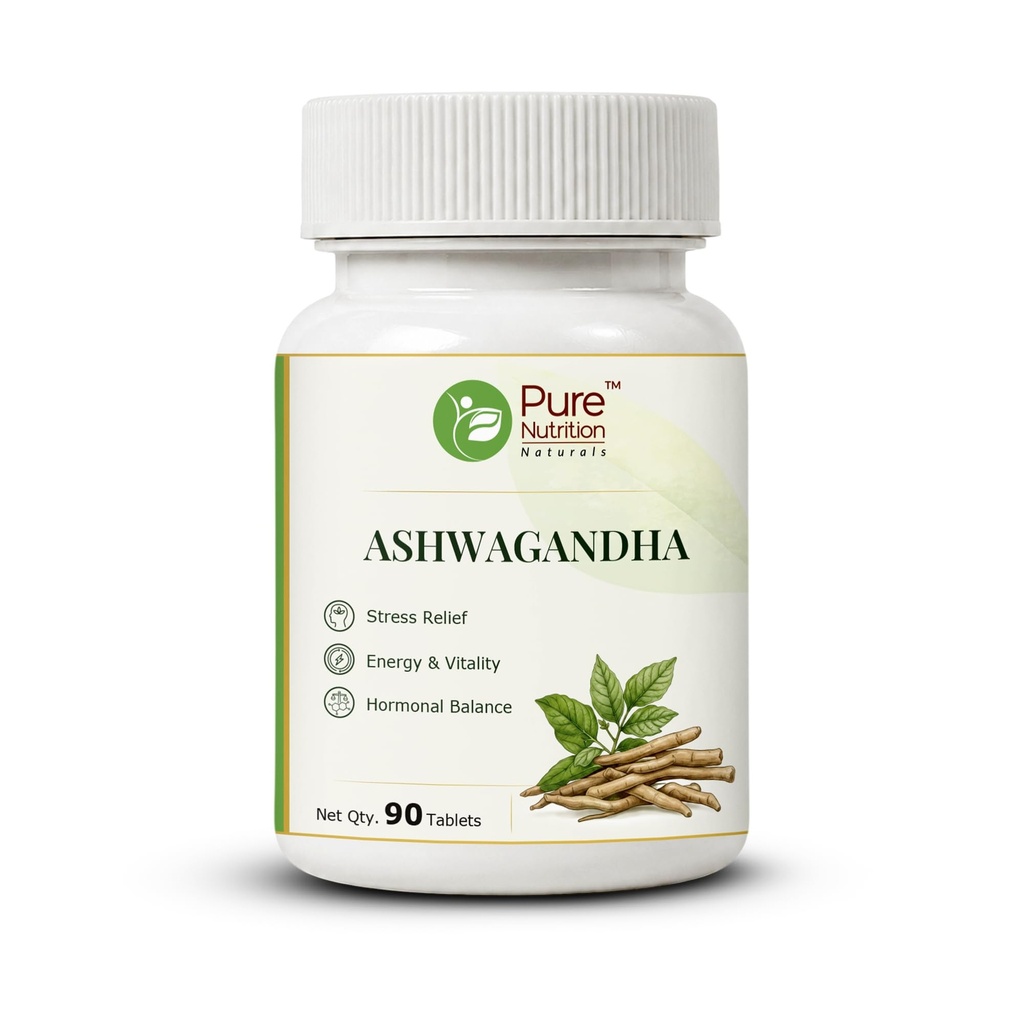 Pure Nutrition Ashwagandha Supplements | 100% Pure Ashwagandha Root Extract Tablets for Men & Women for Stress Relief, Energy, Stamina, Vitality & Daily Wellness Support for Men & Women | Herbal Ayurvedic Formula for Mind & Body Balance - 250mg 90 Tabs