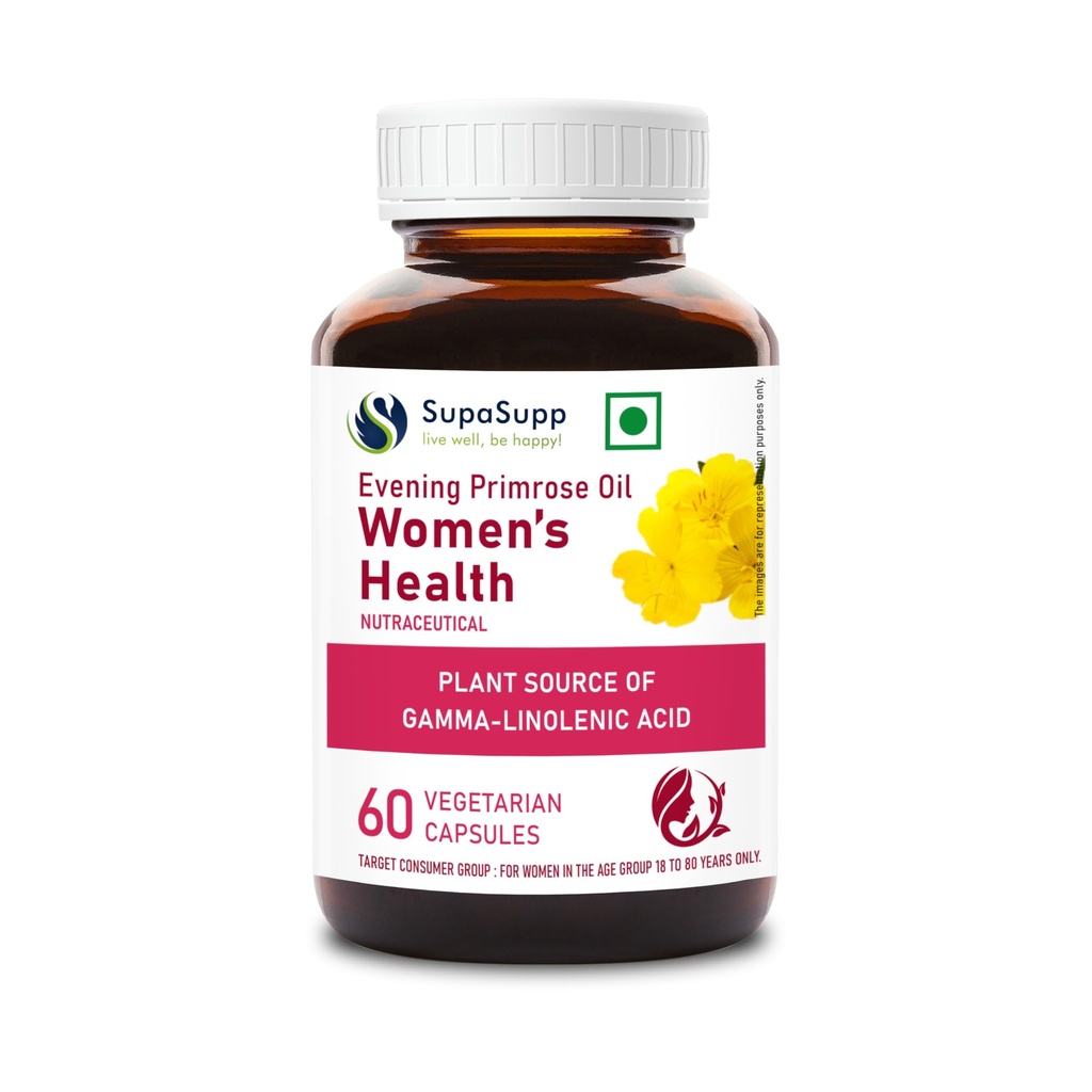 SupaSupp Evening Primrose Oil - Women's Health | Plant Source Of Gamma-Linolenic Acid | Health Supplement | 60 Veg Cap, 500 mg