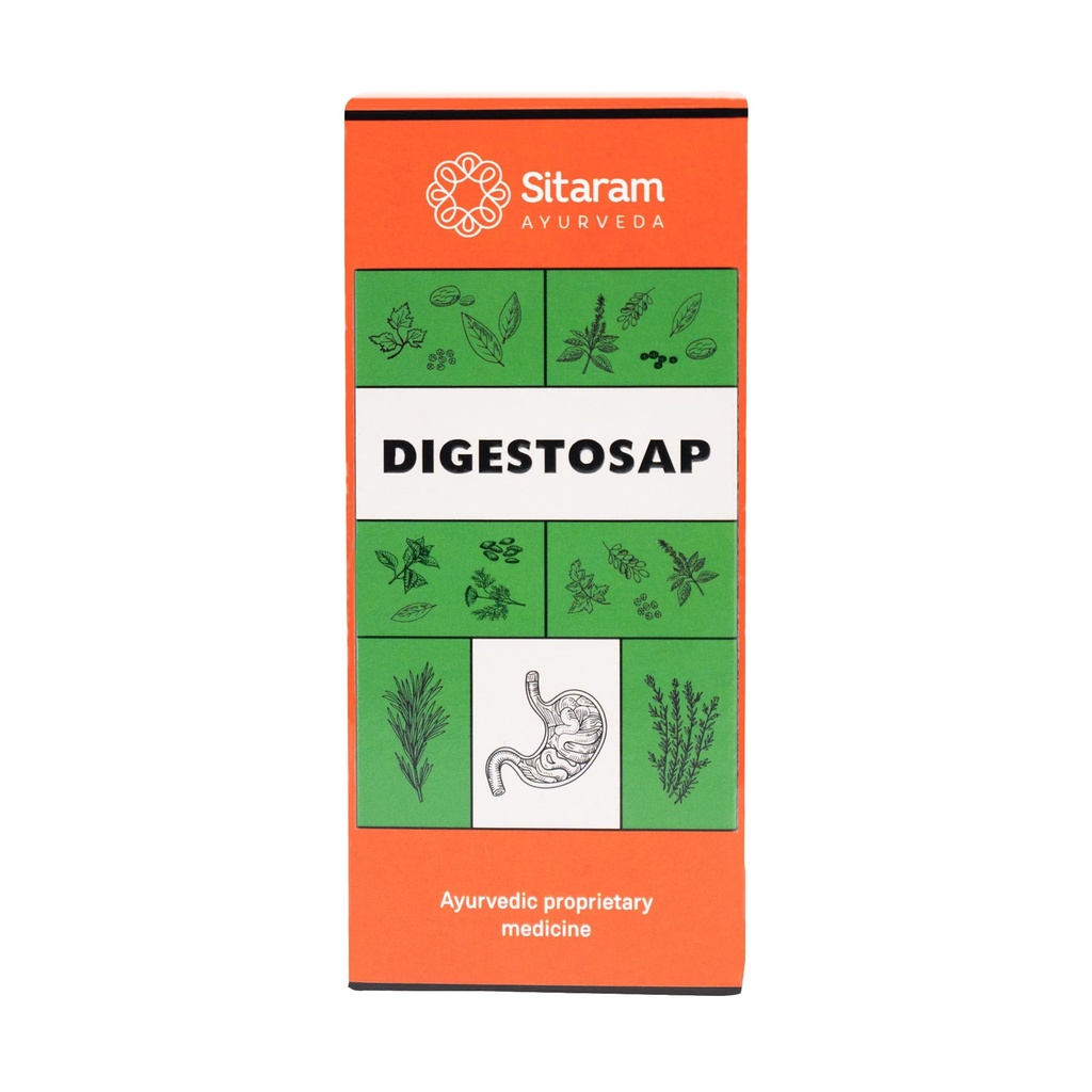 Sitaram Ayurveda Digestosap Syrup | Trikatu,Ajamoda, Jeera & Haritaki for Healthy Digestion, Gut Comfort, Bowel Regularity & Bloating Relief | Ayurvedic Herbal Digestive Formula | 100 m