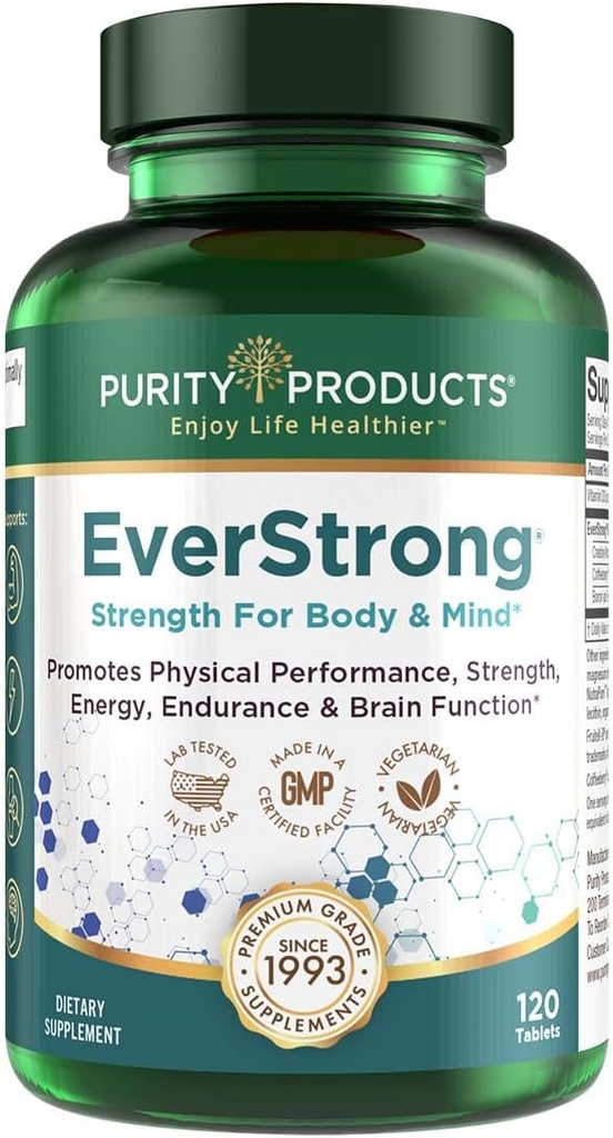 EverStrong - Mélange monohydraté de créatine - Études cliniques pour le golf Maximiser la distance de conduite - Mélange de matrice musculaire - Soutien articulaire, musculaire et énergétique - Boron, café, vitamine D3 - 120 comprimés
