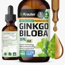 BIO KRAUTER Ginkgo Biloba Extract - Suppléments liquides Ginkgo Biloba pour cerveau - végétalien, sans alcool et sans sucre - 2 Fl Oz