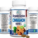 Cinnamon biologique Ceylan - 1000mg par portion, supplément de cannelle biologique véritable certifié, antioxydant, absorption rapide - 60 comprimés