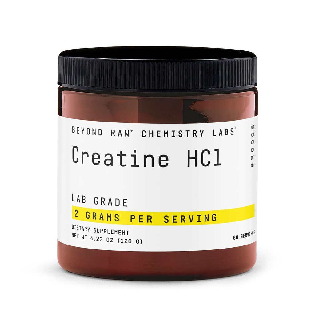 BEYOND RAW Creatine HCl Poudre, Science soutenue, Grade de laboratoire, Créatine pour les femmes et les hommes, Force musculaire, Production d'énergie, Performance athlétique, Support cognitif, Hydratation cellulaire, 60 portions