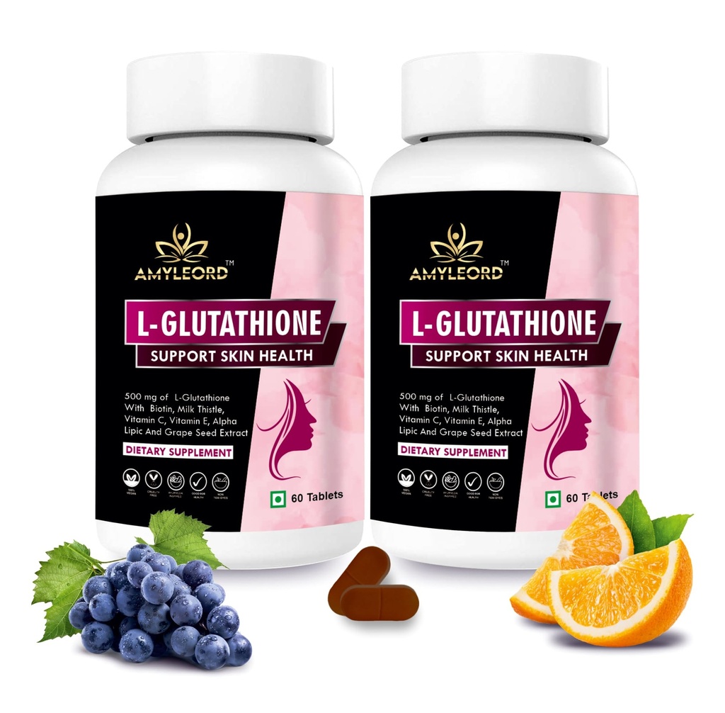 L - Glutathione Tablets 1000mg with Vitamin C, Biotin, Milk Thistle, Grape Seed and vitamin Extract for Help to Skin Glow (Pink White) (120 Tablets) MRP. 2398 Rs.