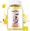 Calcium Magnésium Gommies Adultes Enfants - Sans sucre Vegan Chewable Algae Suppléments de calcium pour les femmes Hommes Soutien Plus Force osseuse avec Zinc Potassium Vitamine D3 K2 Lemon Flavor 60CT