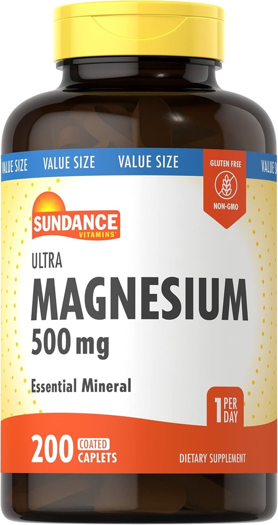 Sundance Magnesium Supplement | 500mg | 200 Count | Vegetarian, Non-GMO and Gluten Free | Magnesium Oxide