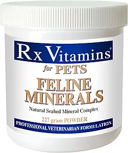 Vitamines Rx Minéraux félins - Poudre minérale avec du calcium, du magnésium, du potassium et de la taurine pour chats - Cat Dental Care Plus Immune Support - 8 oz