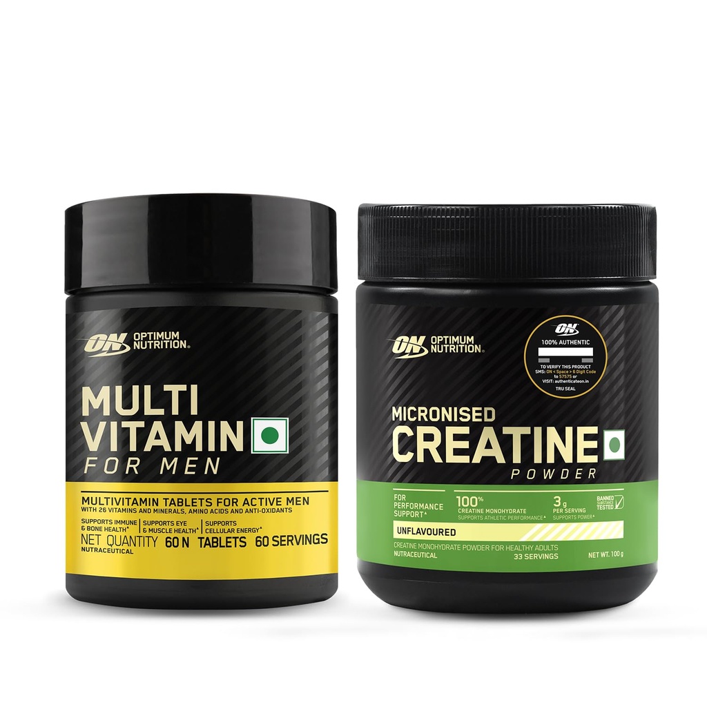 OPTIMUM NUTRITION (ON) Multivitamin for MEN 60 Tablets, 26 Vitamins & Minerals and Creatine Micronized 100 g, Unflavored, 1 count, 33 servings
