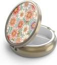 Pill Case Pill Box with Mirror Retro 3 Compartiment Small Pill Organizer for Purse or Pocket Bronze Petite Pill Box or Vitamines, Huile de poisson, Suppléments, Pill Containe Travel Gifts( Floral rétro)