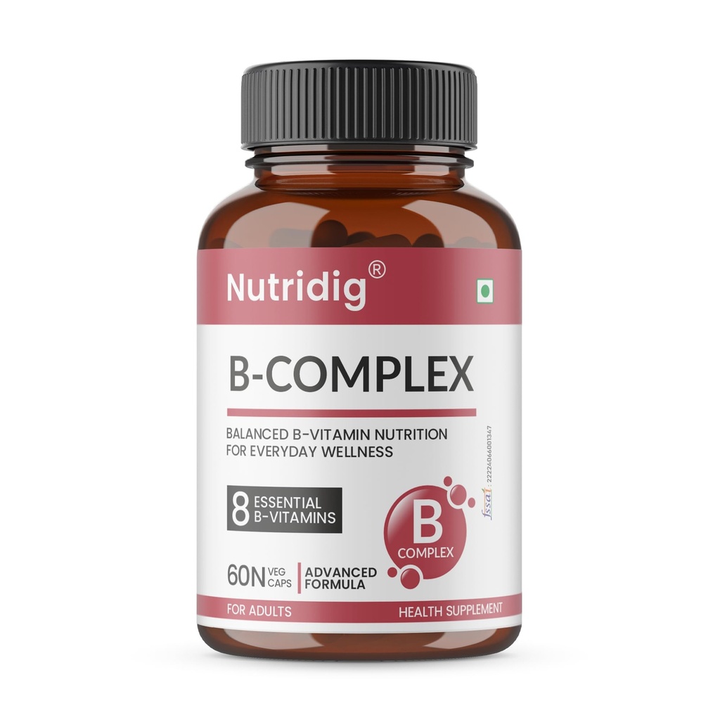 Vitamin B Complex Supplement Capsules | B1, B2, B3, B5, B6, B7, B9 & B12 | Daily B-Complex Vitamins | 60 Veg Capsules