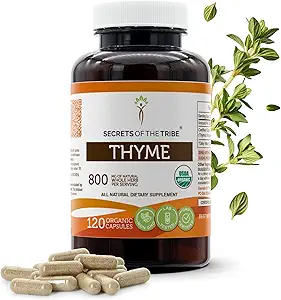 Secrets de la Tribe Thyme 120 Capsules, 800 mg, USDA Thyme biologique (Thymus Vulgaris) Feuille séchée (120 Capsules)