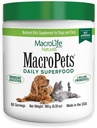 MacroLife Naturals MacroPets Verts Superfood Supplément Poudre Topper pour chat de chien Petit mammifère, nutrition naturelle Boost Probiotiques Enzymes digestifs Vitamine E - Immune Gut Santé et énergie - 6,35oz