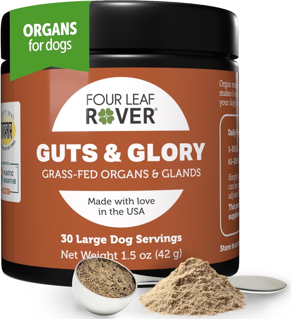 Four Leaf Rover Guts & Glory - Congeler les organes séchés pour chiens - avec 100% de boeuf de Nouvelle-Zélande alimenté par l'herbe - Riche en minéraux - Vétérinaire formulé - 30 grands chiens