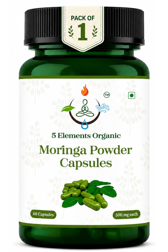 Moringa Capsules 500 mg, 60 Vegan Capsules, Moringa Leaf Powder Supplement, Plant-Based Herbal Formula, Non-GMO, Gluten-Free, Dietary Supplement, Pack of 1