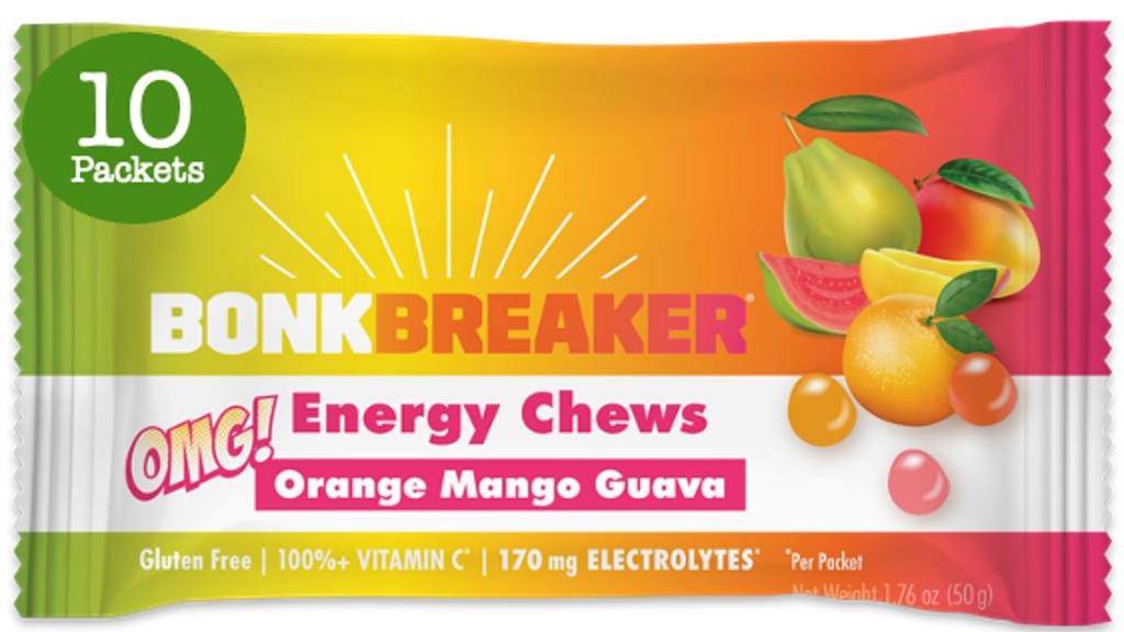 Bonk Breaker Energy Chews avec électrolytes, Orange Mango Guava, Gommies d'énergie facile à mâcher, 10 packs