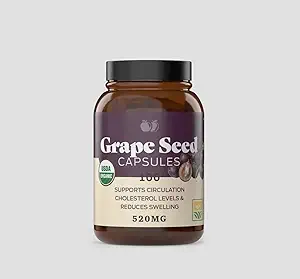 USDA Capsules de graines de raisins biologiques, 520MG, supporte la circulation et les niveaux de cholestérol