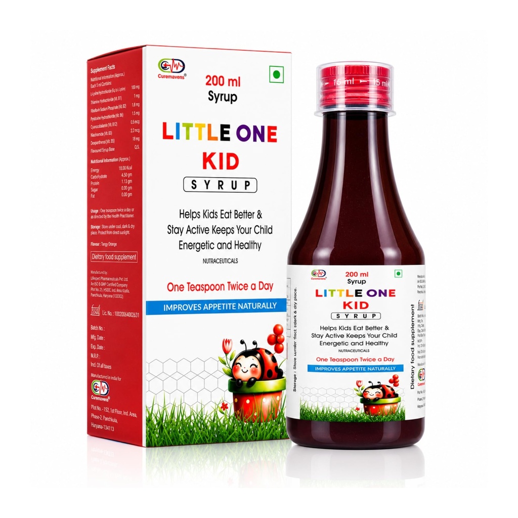 Little One Kid Syrup, Nutritional Supplement for Children, 200 ml, Improves Appetite Naturally with L-Lysine and B-Complex Vitamins, Orange Flavour