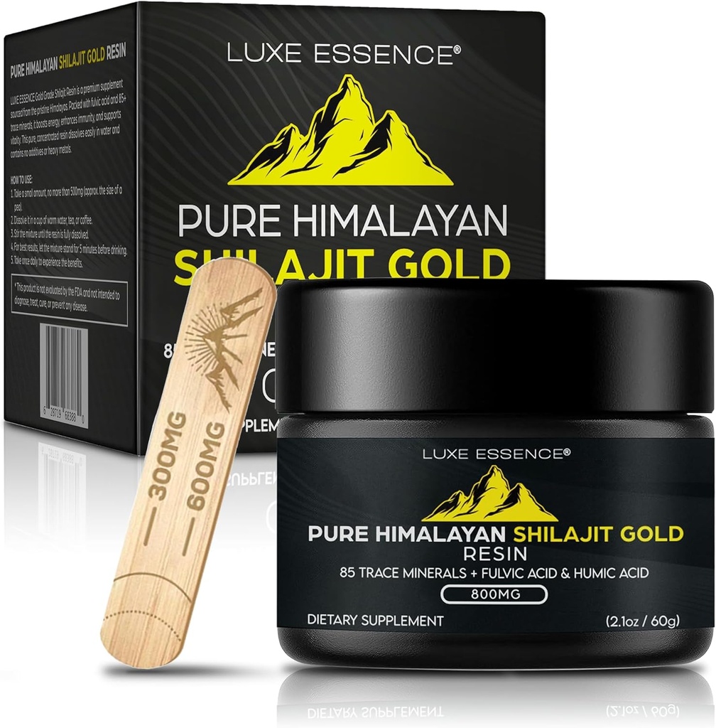Résine chilajit biologique pure de l'Himalaya 800mg Potentialité Grade d'or Source naturelle de l'acide fulvic et minéraux traces