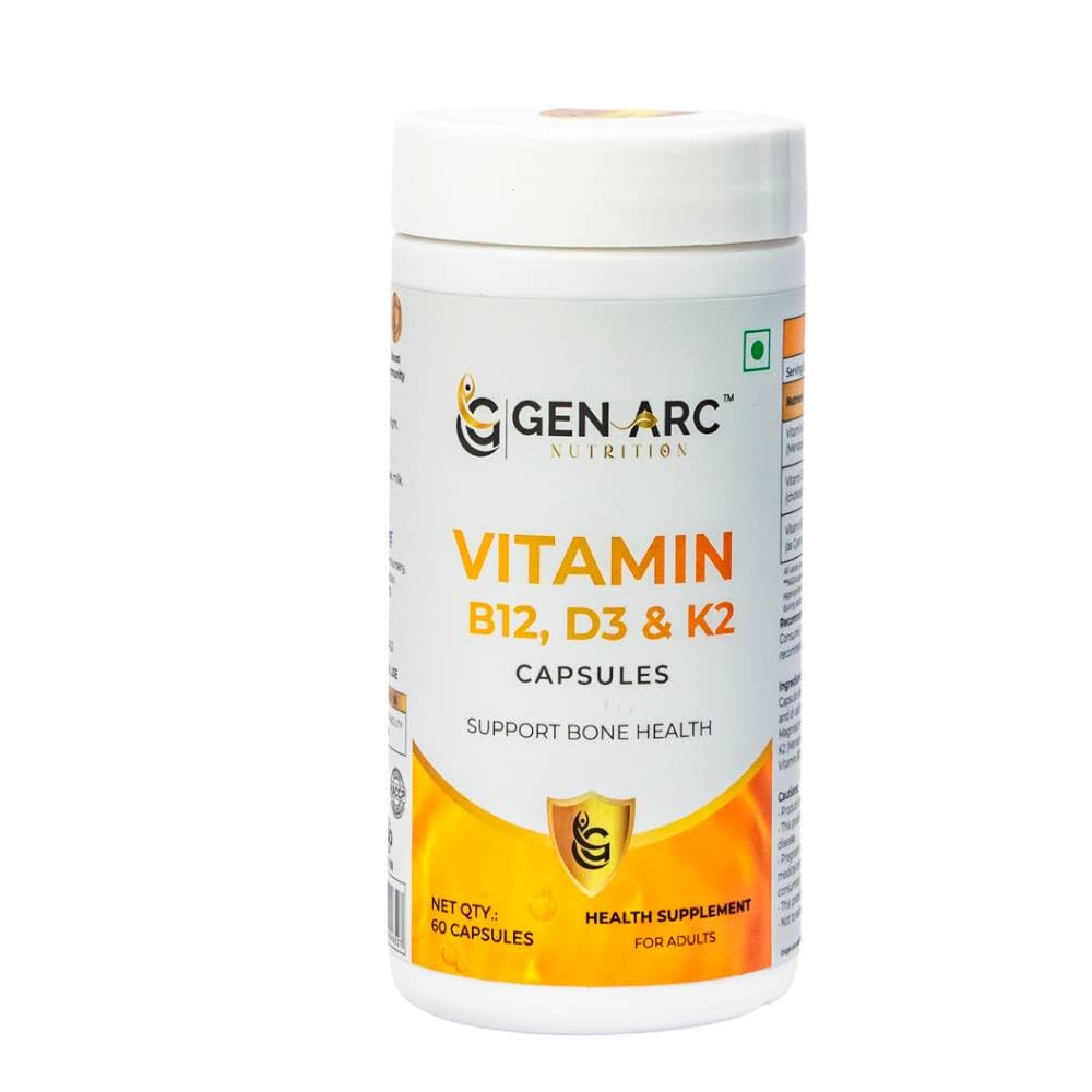 Vitamin B12 + Vitamin D3 + Vitamin K2 Capsules | Methylcobalamin, Cholecalciferol & MK-7 | Supports Energy, Immunity, Bone, Nerve & Heart Health | Vegetarian Capsules | 60 Capsules