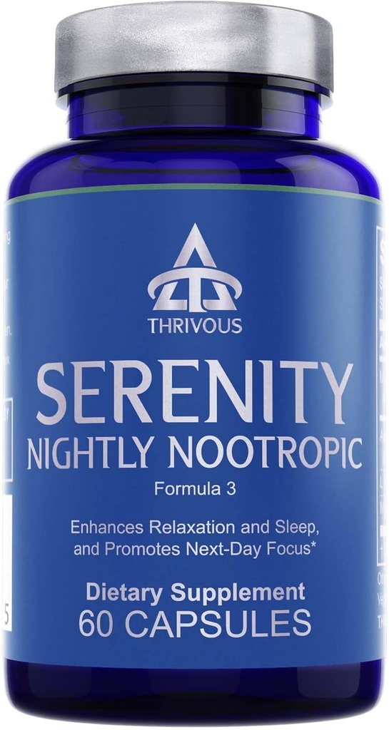 Thrivous Serenity Nightly Nootropic – Sleep & Relaxation Formula with KSM-66 Ashwagandha, L-Theanine, Magnesium Glycinate & Melatonin – 60 Vegan Capsules