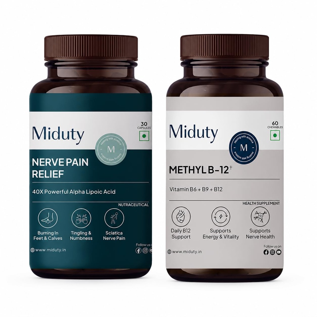 Miduty Nerve Health & Energy Support Bundle | Vitamin B12 Bioactive B-Complex with B6 & B9 + Nerve Support Formula with Alpha Lipoic Acid 200mg & L-Carnitine | Supports Energy, Brain & Nerve Health