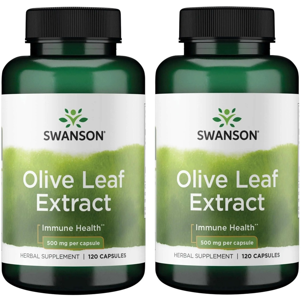 Swanson Olive Leaf Extract Capsules avec 20% Oleuropein - (120 Capsules, 500mg chacune) 2 Bouteilles