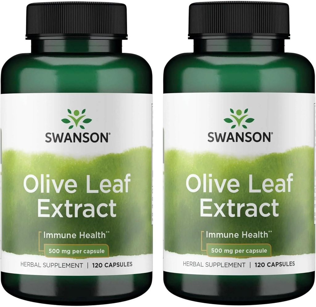 Swanson Olive Leaf Extract Capsules avec 20% Oleuropein - (120 Capsules, 500mg chacune) 2 Bouteilles