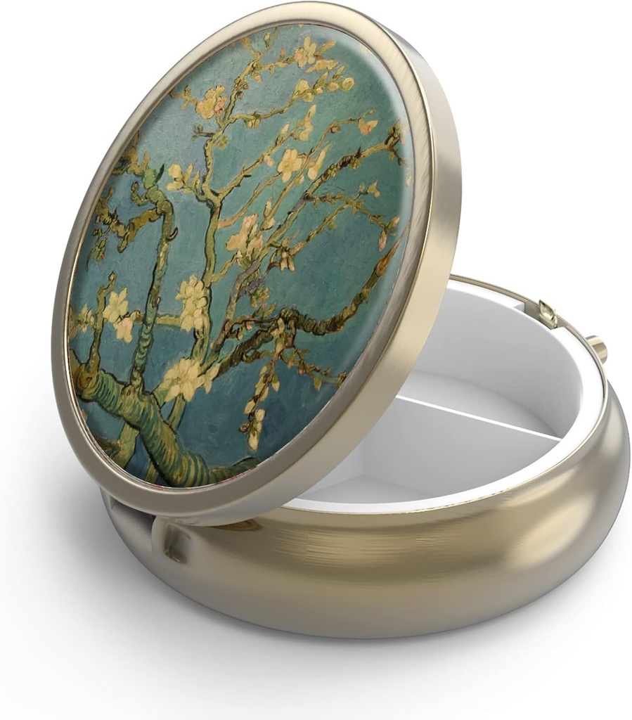 Pill Case Pill Box with Mirror Retro 3 Compartiment Petite Pill Case for Purse or Pocket Bronze Petite Pill Box or Vitamines, Huile de poisson, Suppléments, Pill Containe Travel Gifts( Vangogh Art)