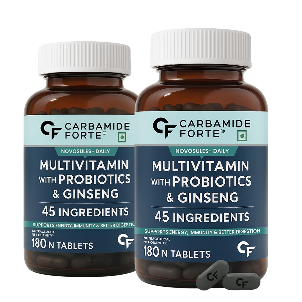 Carbamide Forte Multivitamin for Men with 45 Ingredients|Multivitamin Tablets with Ginseng, Grape Seed Extract, Vitamin C, and Vitamin K2 MK7-Veg Tablets (Pack of 2 count, 180 capsules)