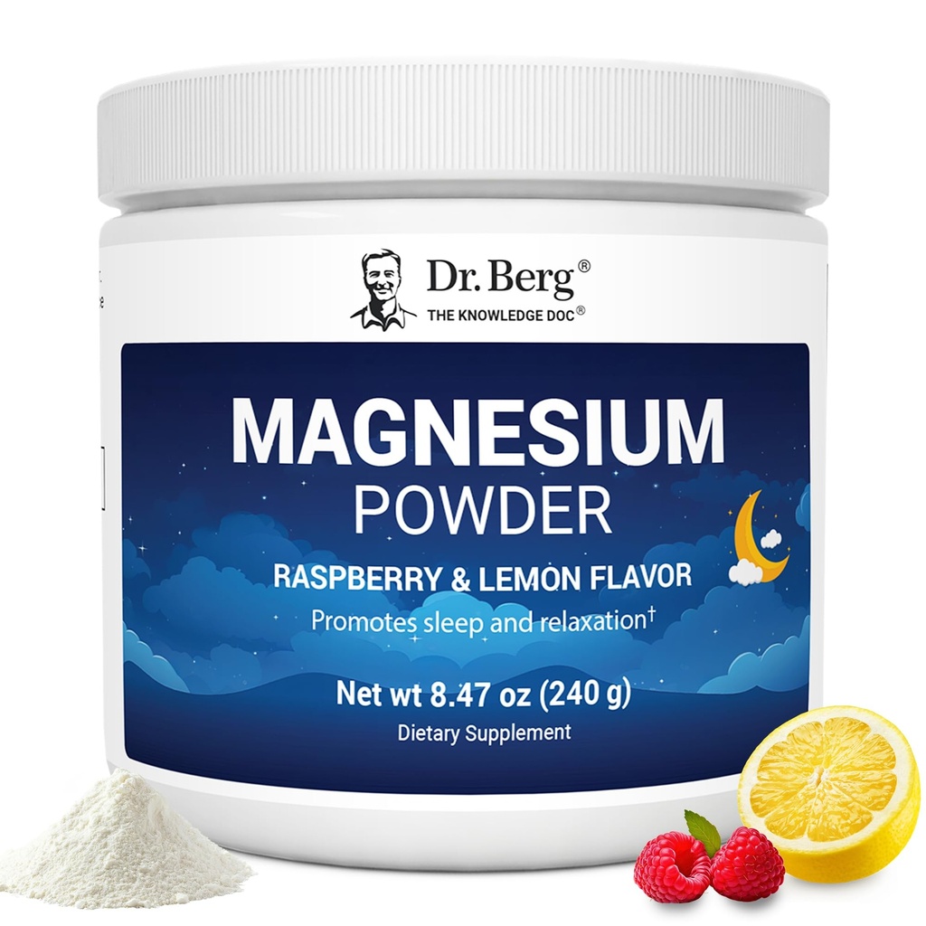 Dr Berg Magnésium Glycinat poudre pour le sommeil, la relaxation et le soulagement du stress - comprend maintenant Vitamine D3 & Zinc - Delicious framboise et citron flavor (50 portions) Magnésium poudre - Magnésium boisson poudre