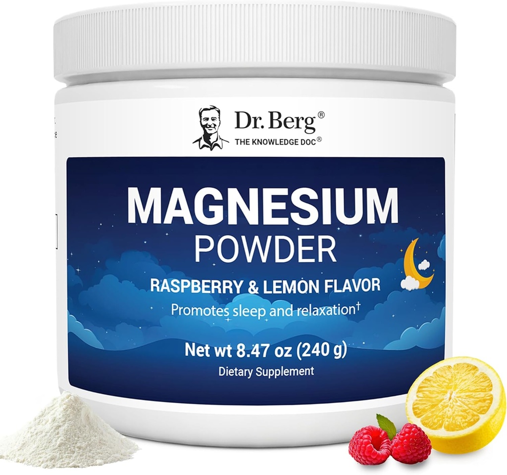 Dr. Berg Magnesium Glycinate Powder for Sleep, Relaxation, & Stress Relief - Now Includes Vitamin D3 & Zinc - Delicious Raspberry & Lemon Flavor (50 Servings) Magnesium Powder - Magnesium Drink Powder