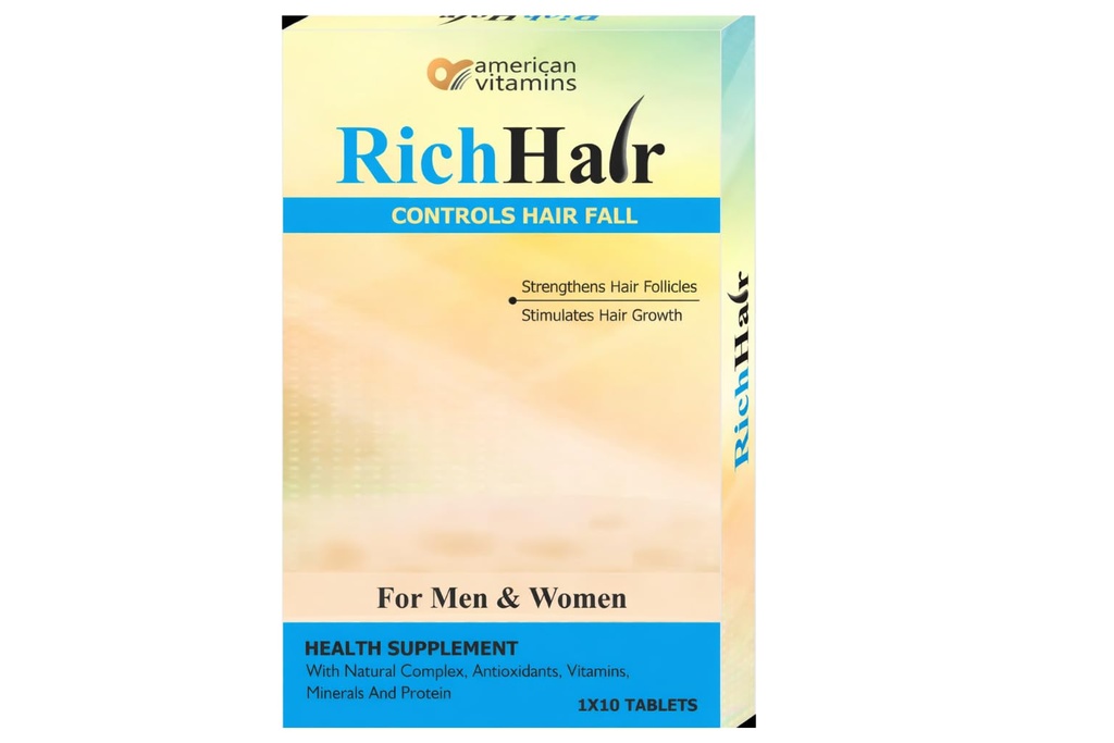 RICHHAIR Advanced Hair Supplement for Strength & Growth Support with Biotin, Amino Acids, Grape Seed Extract & 10+ Essential Vitamins – 10 Capsules for Men & Women