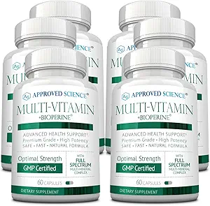 Science approuvée Multivitamine - avec B-vitamines à spectrum complet, Thé vert, Lutéine, Lycopène, Zeaxanthin, BioPerine - 360 capsules - 6 mois d'approvisionnement