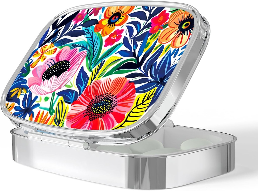 Pill Box-2 Compartiment Petit cas de pilule portable pour la poche et la purse Pill Carrier unique contenant pour contenir des vitamines Médicaments Huile de poisson et suppléments sans BPA (Jardin Party-01)