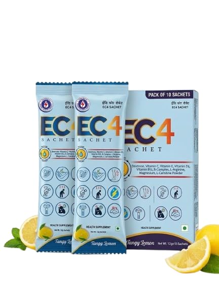 EC4 Sachet 10 x 12g | Electrolyte & Nutritional Health Supplement | With Vitamins C, E, D3, B12, Magnesium, Potassium, L-Arginine & L-Carnitine | Tangy Lemon (Pack of 3)