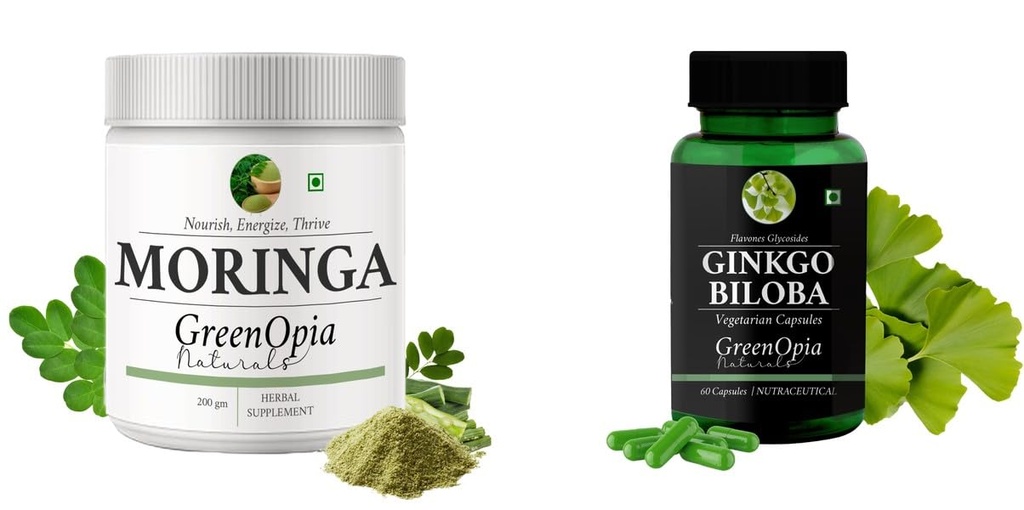 Moringa-oleifera-powder, Ginkgo-biloba-vegetarian-capsules Combo | Convenient Nutrition & Wellness Routine | Multi-Product Pack