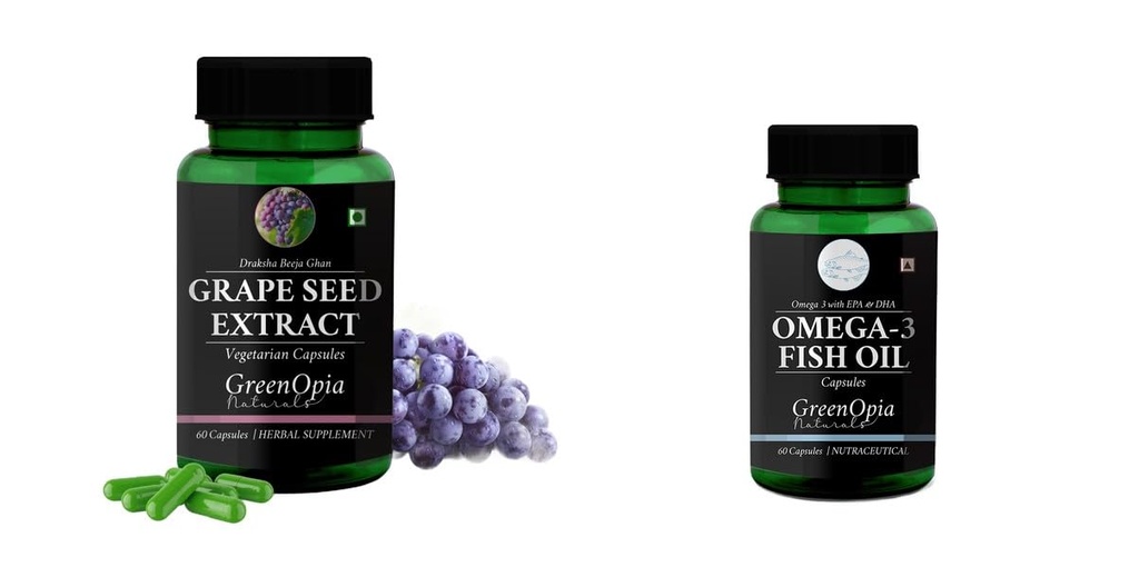 Grape-seed-extract-60-vegetarian-capsules, Fish-oil-capsules Combo | Convenient Nutrition & Wellness Routine | Multi-Product Pack