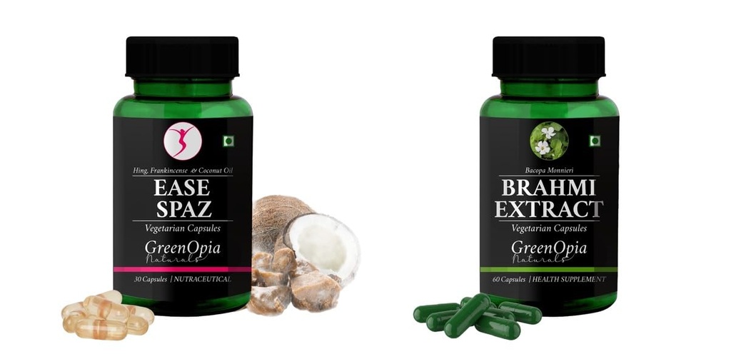 Ease-spaz-vegetarian-capsules, Brahmi-vegetarian-capsules Combo | Convenient Nutrition & Wellness Routine | Multi-Product Pack