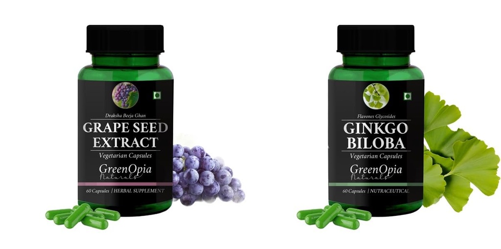 Grape-seed-extract-60-vegetarian-capsules, Ginkgo-biloba-vegetarian-capsules Combo | Convenient Nutrition & Wellness Routine | Multi-Product Pack