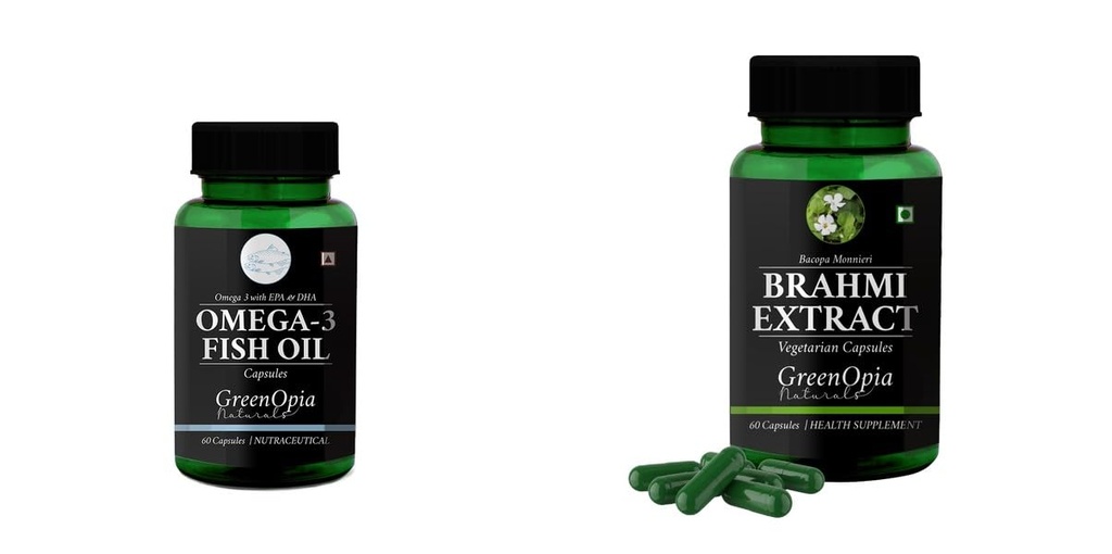 Fish-oil-capsules, Brahmi-vegetarian-capsules Combo | Convenient Nutrition & Wellness Routine | Multi-Product Pack