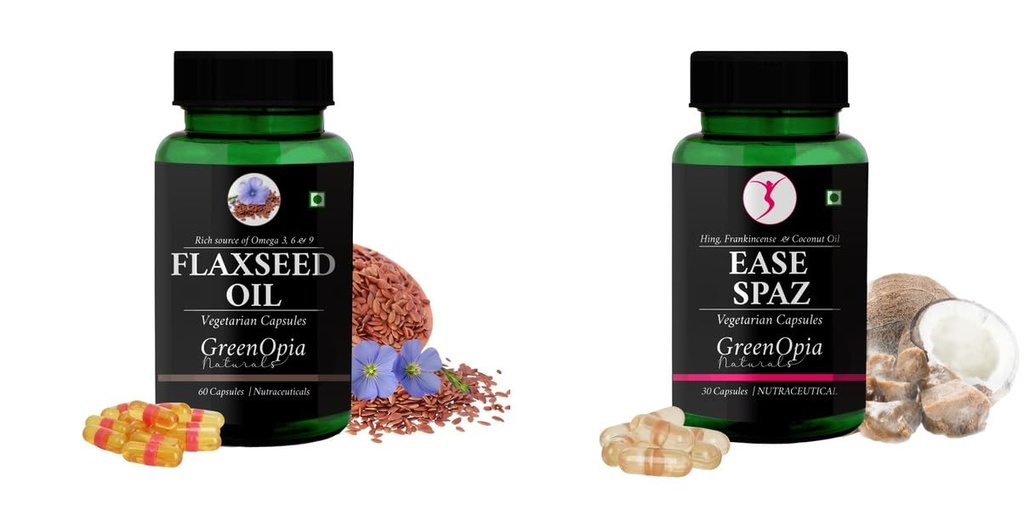 Flax-seed-oil-vegetarian-capsules, Ease-spaz-vegetarian-capsules Combo | Convenient Nutrition & Wellness Routine | Multi-Product Pack