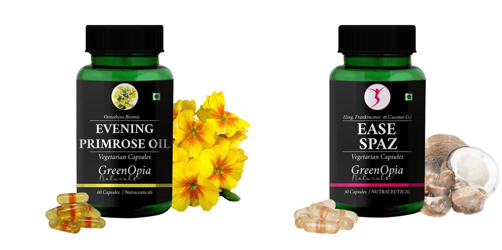 Evening-primrose-oil-vegetarian-capsules, Ease-spaz-vegetarian-capsules Combo | Convenient Nutrition & Wellness Routine | Multi-Product Pack