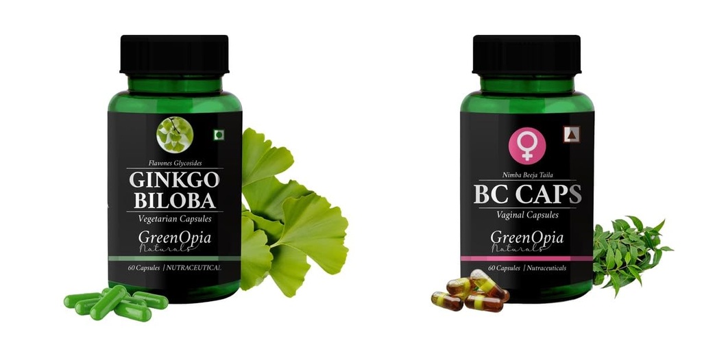 Ginkgo-biloba-vegetarian-capsules, Bc-caps-vaginal-capsules Combo | Convenient Nutrition & Wellness Routine | Multi-Product Pack
