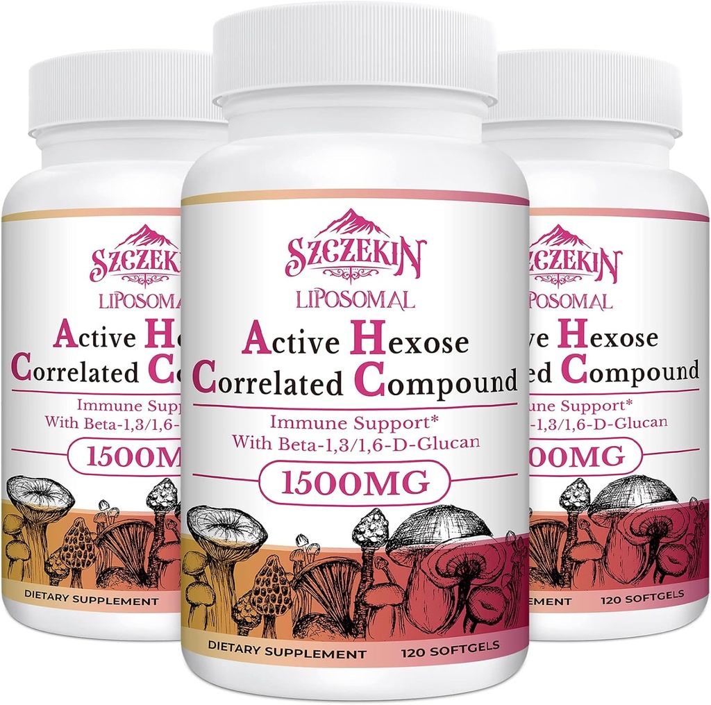1500mg Liposomal Active Hexose Correlated Supplement,360 Soft Gels Beta-Glucans with Natural Mushroom Extract, Immune System, Liver Function, Maintain T-Cell & Killer Cell Activity