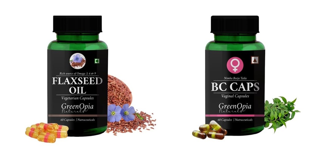 Flax-seed-oil-vegetarian-capsules, Bc-caps-vaginal-capsules Combo | Convenient Nutrition & Wellness Routine | Multi-Product Pack