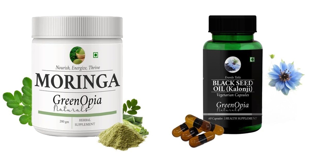 Moringa-oleifera-powder, Black-seed-oil-capsules Combo | Convenient Nutrition & Wellness Routine | Multi-Product Pack