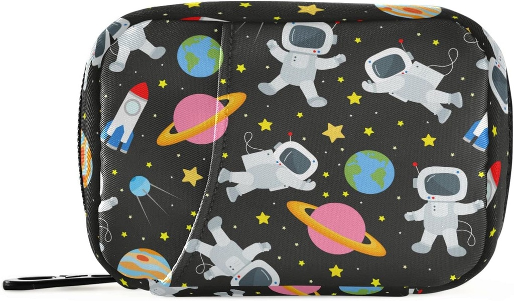 Space Travel Galaxy Astronautes Pill Box 7 Day Pill Case Sac de voyage Pill Organizer Bag avec zipper Portable Weekly Case Taille compacte pour le support de supplément de vitamine