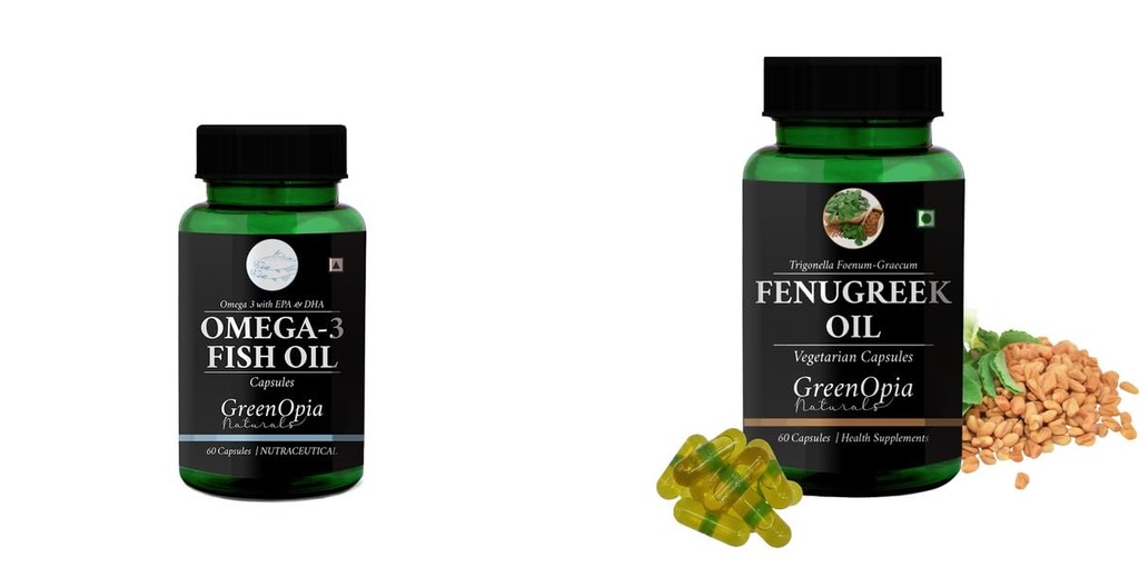Fish-oil-capsules, Fenugreek-oil-vegetarian-capsules Combo | Convenient Nutrition & Wellness Routine | Multi-Product Pack