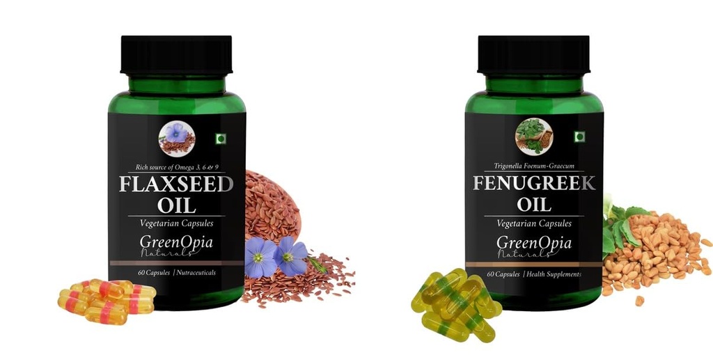 Flax-seed-oil-vegetarian-capsules, Fenugreek-oil-vegetarian-capsules Combo | Convenient Nutrition & Wellness Routine | Multi-Product Pack