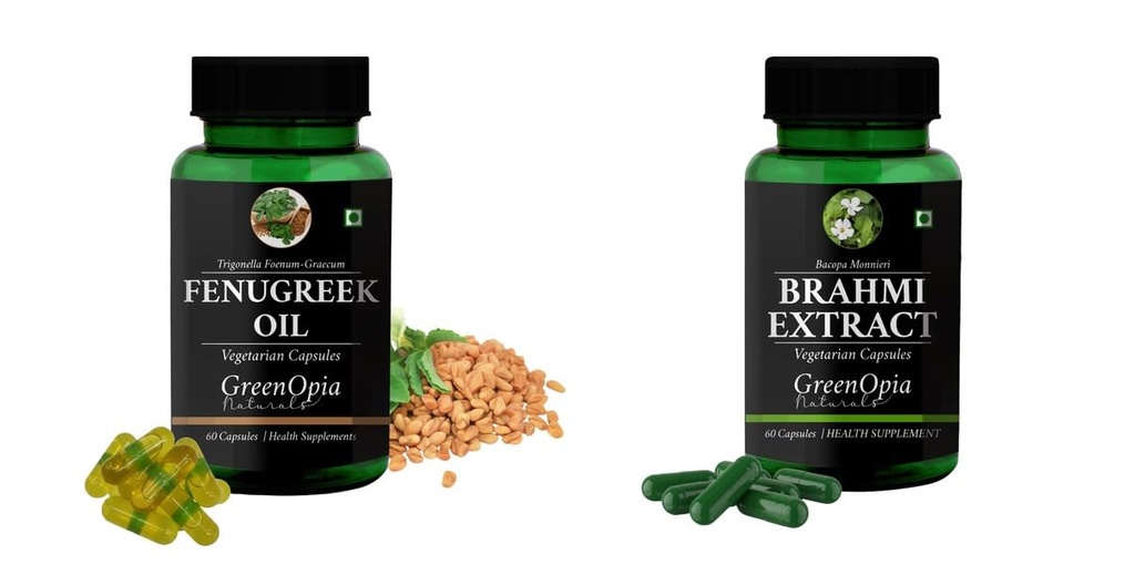 Fenugreek-oil-vegetarian-capsules, Brahmi-vegetarian-capsules Combo | Convenient Nutrition & Wellness Routine | Multi-Product Pack